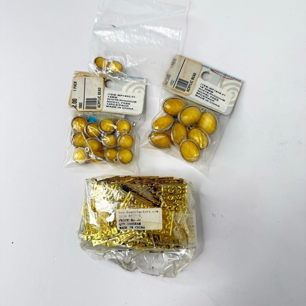 Jewelry Making Supplies Lot Yellow Cabochons Charms Gold Connector Findings Bulk